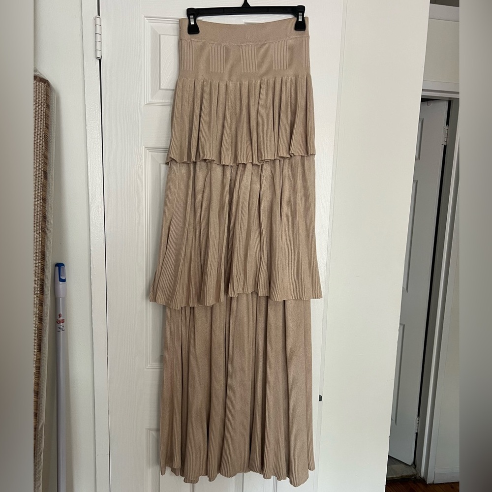 Free People Ruffle Knit Maxi Skirt in Cream